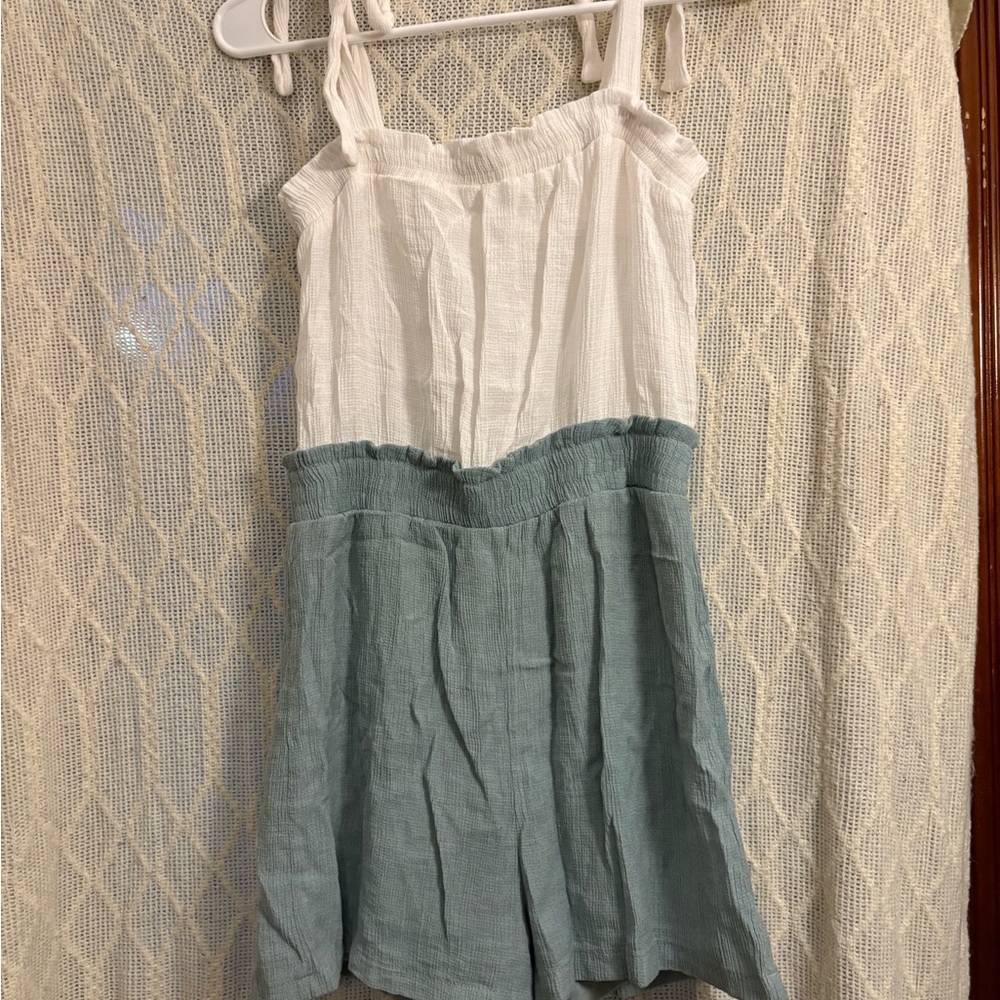 Mine White and Light Blue Jumpsuit